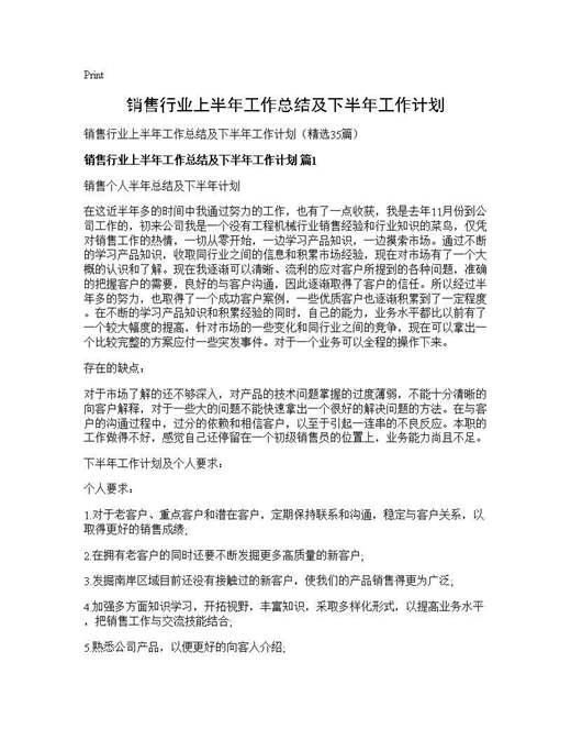 销售行业上半年工作总结及下半年工作计划