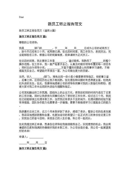 新员工转正报告范文