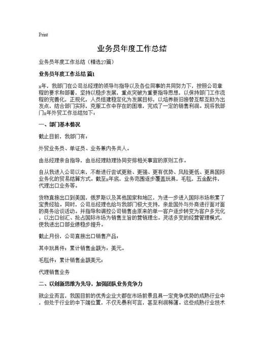 业务员年度工作总结