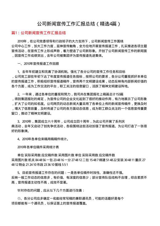 公司新闻宣传工作汇报总结