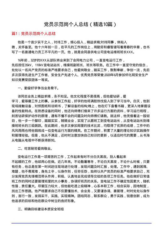 党员示范岗个人总结