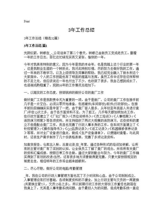 3年工作总结