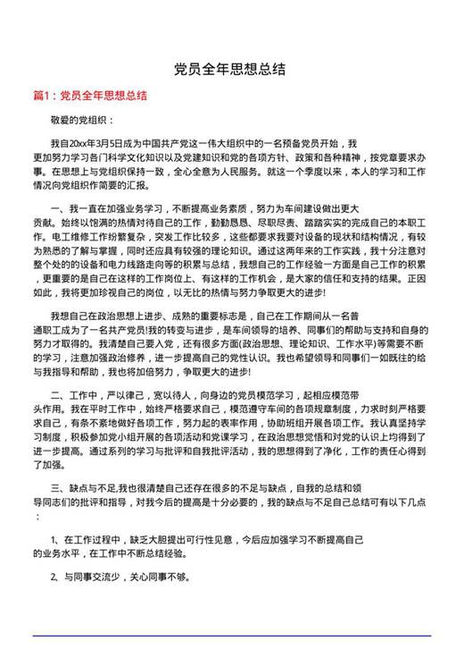 党员全年思想总结