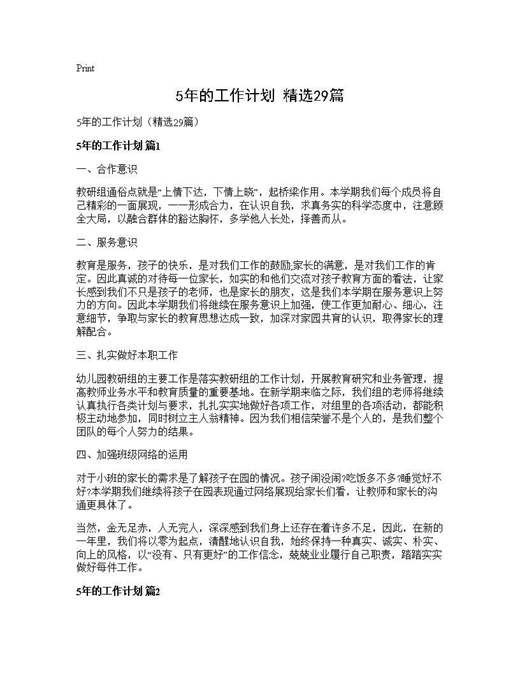 5年的工作计划(精选)