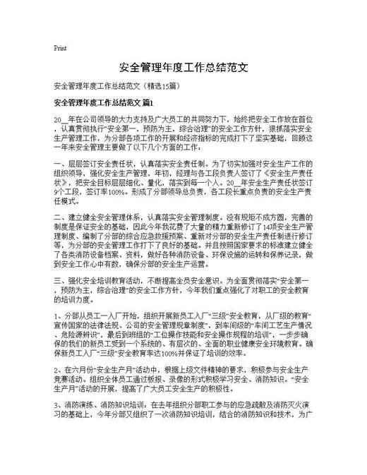 安全管理年度工作总结范文
