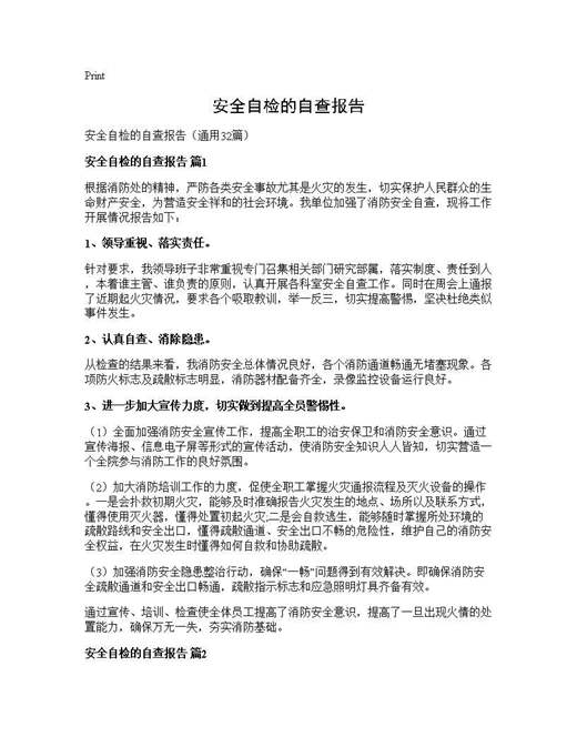 安全自检的自查报告