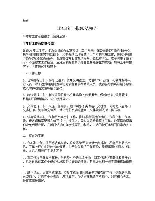 半年度工作总结报告