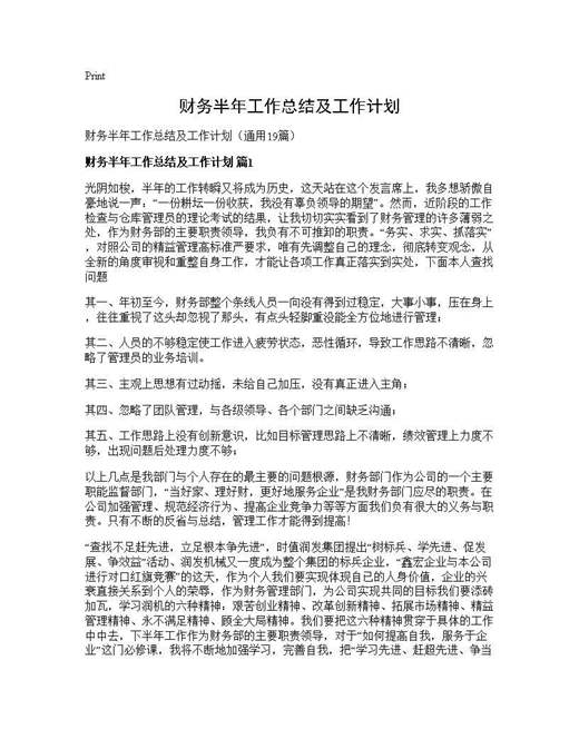 财务半年工作总结及工作计划