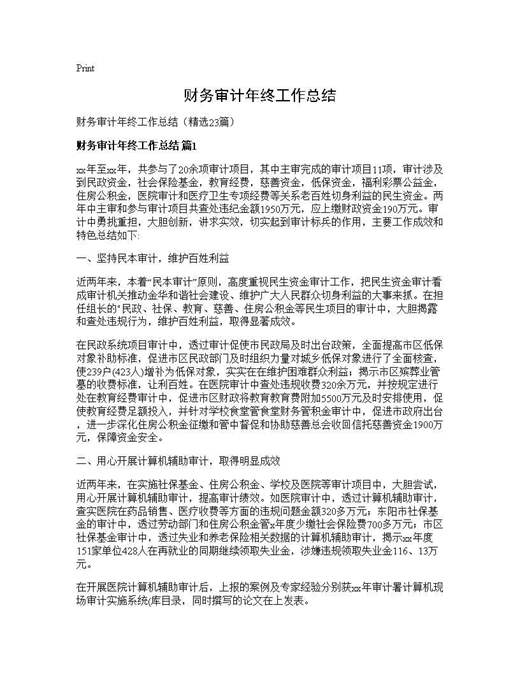 财务审计年终工作总结