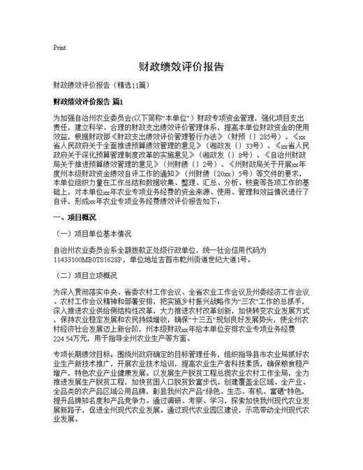 财政绩效评价报告