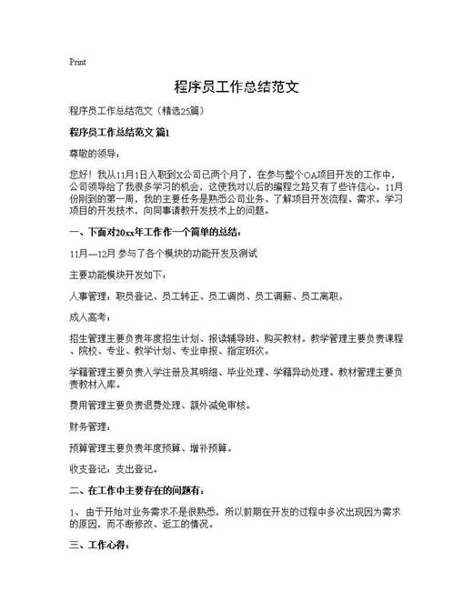 程序员工作总结范文