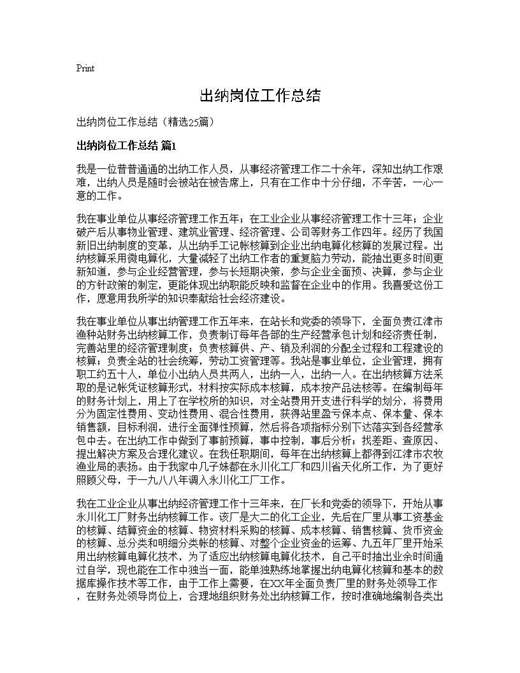 出纳岗位工作总结