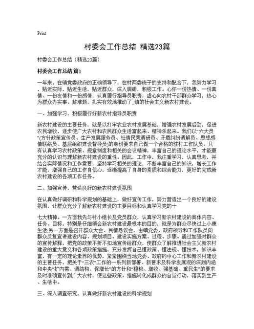 村委会工作总结(精选)