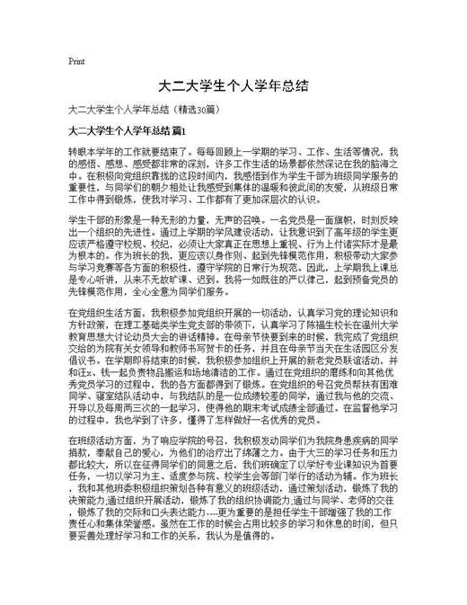 大二大学生个人学年总结