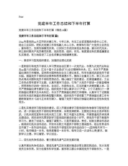 党建半年工作总结和下半年打算