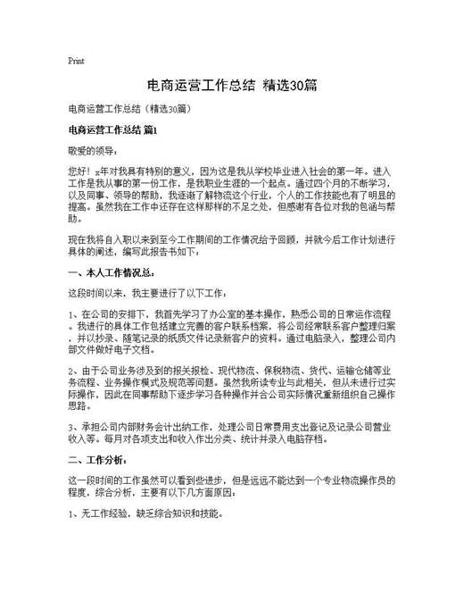 电商运营工作总结(精选)