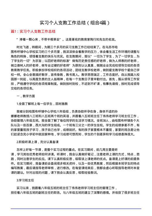 实习个人支教工作总结