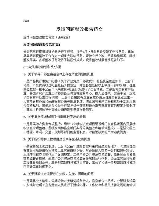 反馈问题整改报告范文