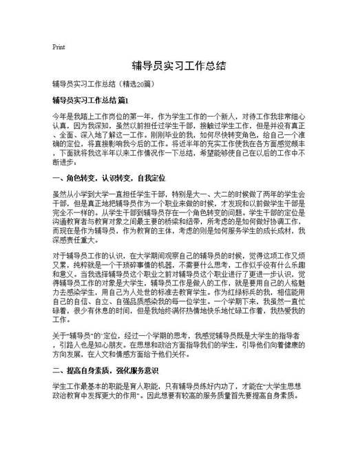 辅导员实习工作总结