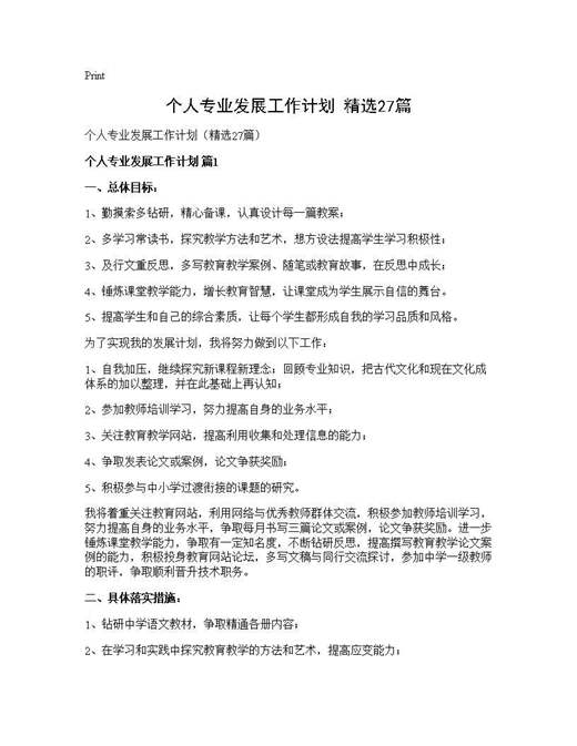 个人专业发展工作计划(精选)