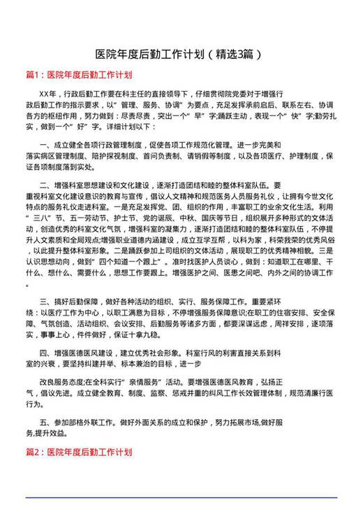 医院年度后勤工作计划