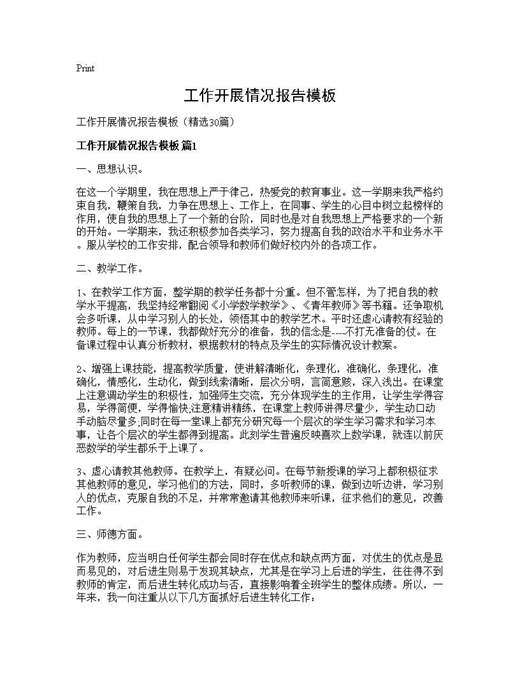 工作开展情况报告模板