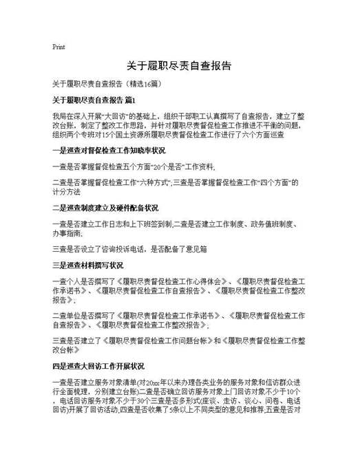 关于履职尽责自查报告