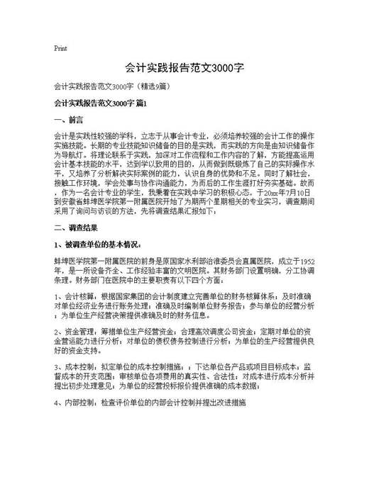 会计实践报告范文3000字