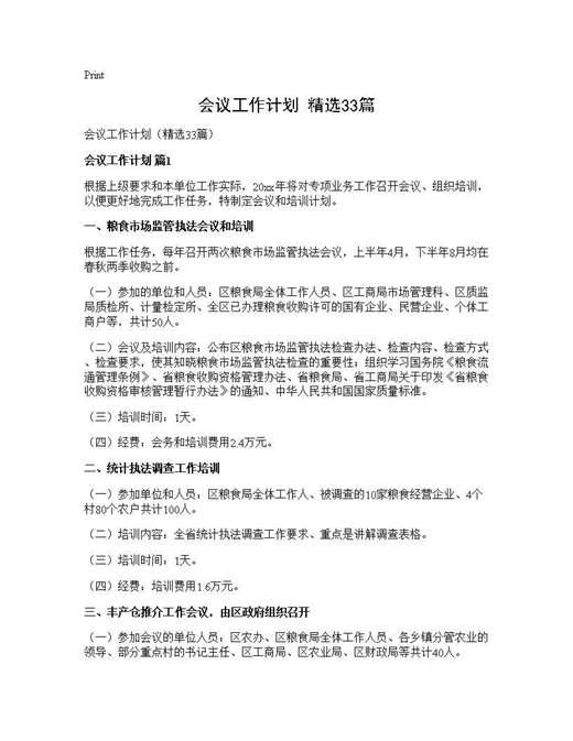 会议工作计划(精选)