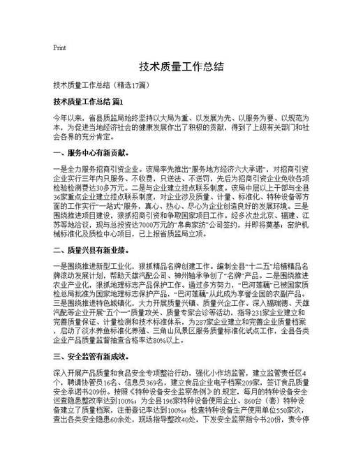 技术质量工作总结