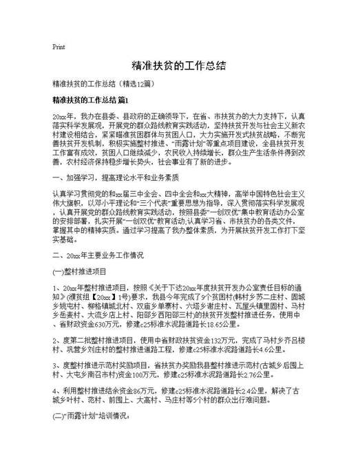 精准扶贫的工作总结