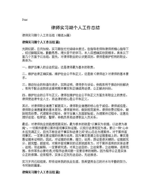 律师实习期个人工作总结