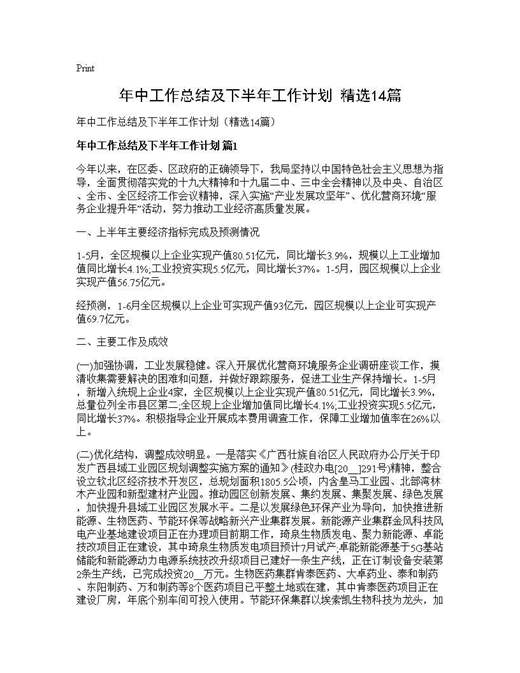 年中工作总结及下半年工作计划(精选)