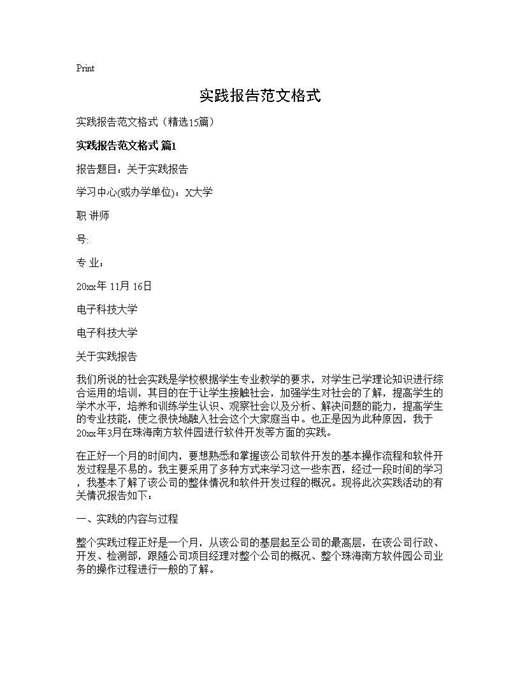 实践报告范文格式