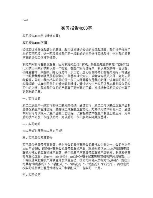 实习报告4000字