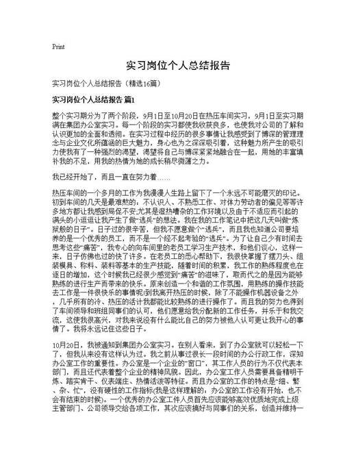实习岗位个人总结报告