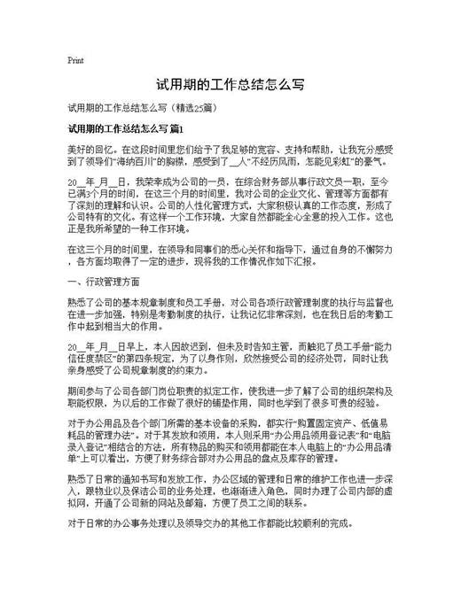 试用期的工作总结怎么写