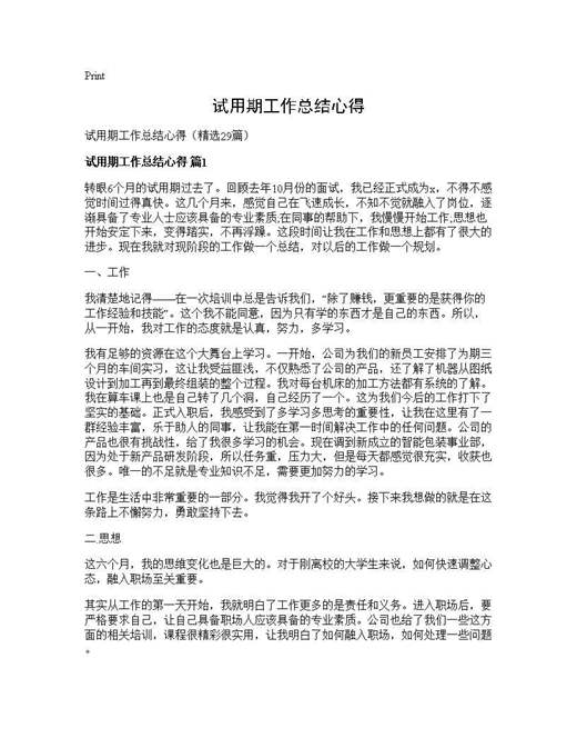 试用期工作总结心得