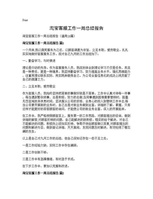 淘宝客服工作一周总结报告