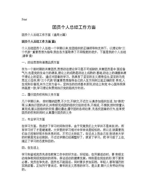 团员个人总结工作方面