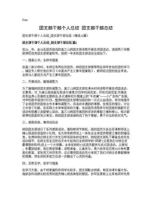 团支部干部个人总结 团支部干部总结