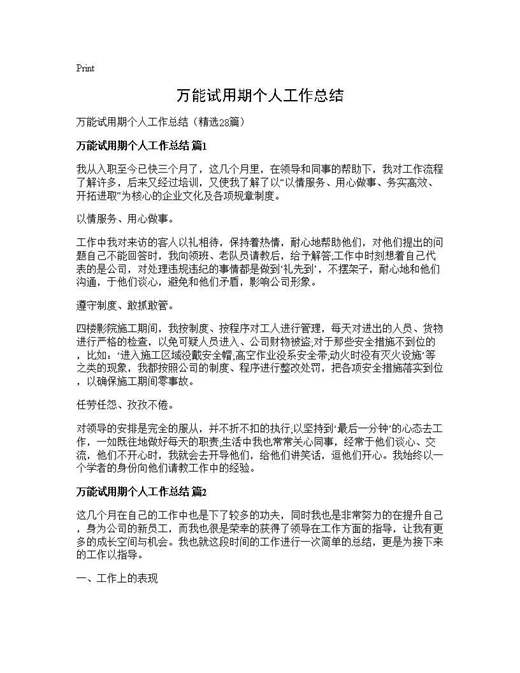 万能试用期个人工作总结