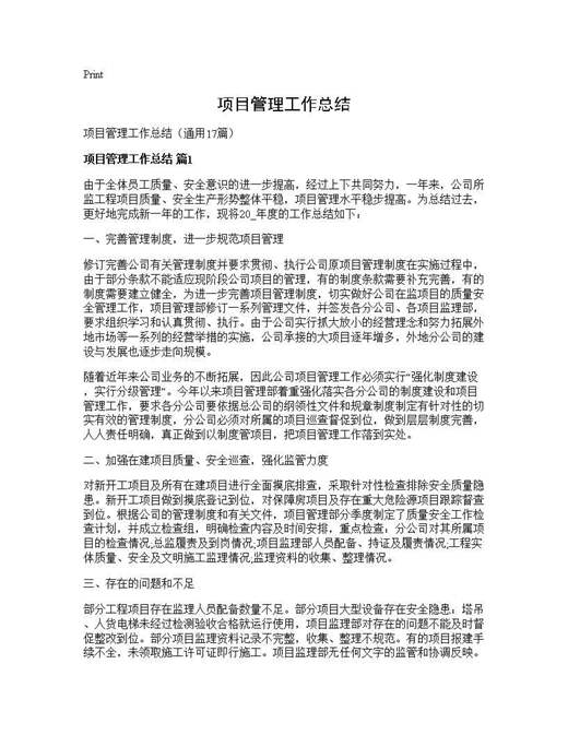 项目管理工作总结