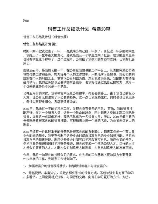 销售工作总结及计划(精选)