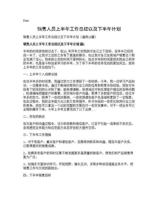 销售人员上半年工作总结以及下半年计划