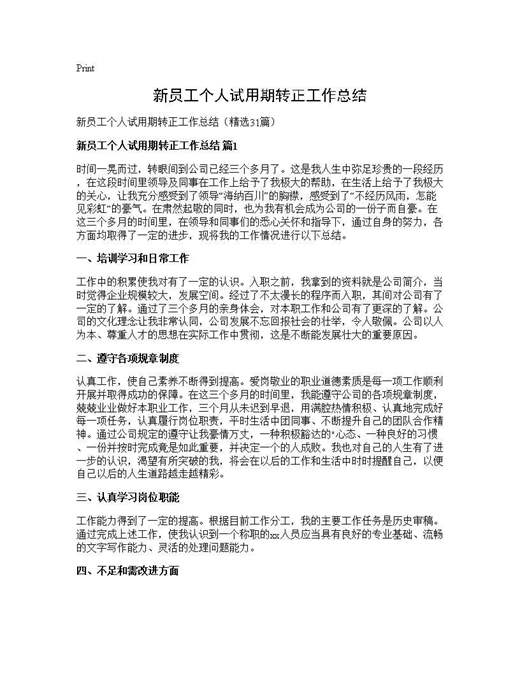 新员工个人试用期转正工作总结