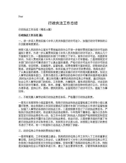 行政执法工作总结