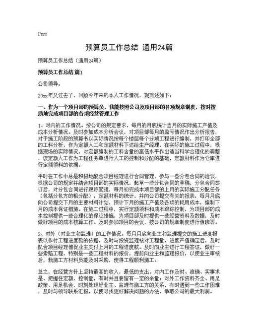 预算员工作总结(通用)