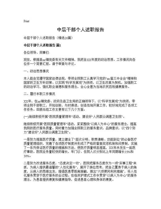 中层干部个人述职报告