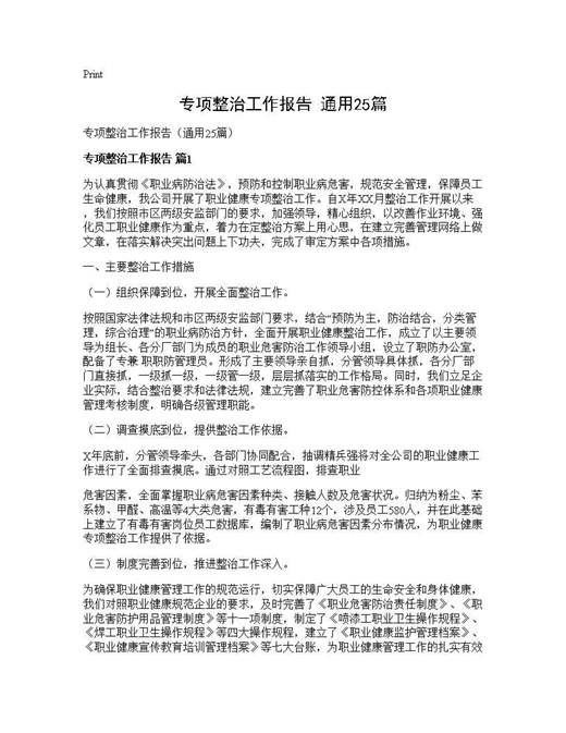 专项整治工作报告(通用)